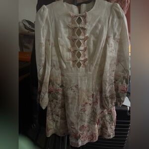 Zimmermann Cream and Pink Long Sleeve Dress